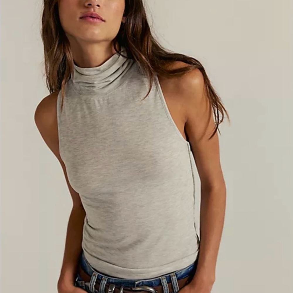 Free People Light Gray Sleeveless Mock Neck Tank